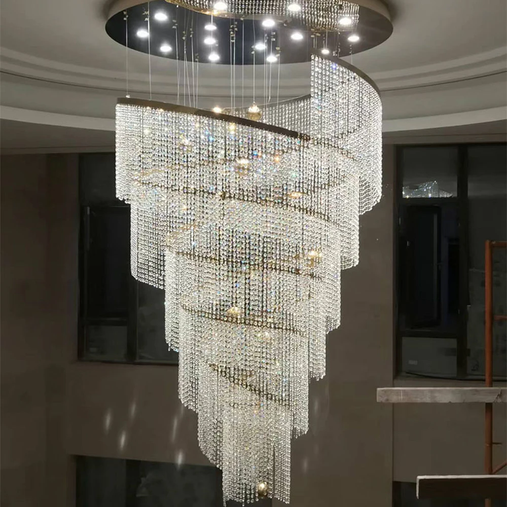 

Spiral Design Long Modern Crystal Chandelier LED Light AC110V 220v Luxury Staircase Lighting Fixtures