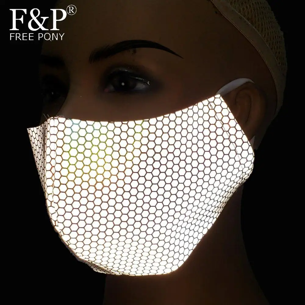 

Holographic Reflective Rainbow Geometric Print EDM Dust Mouth Mask Bandeau Burning Man Festival Rave Face Mask