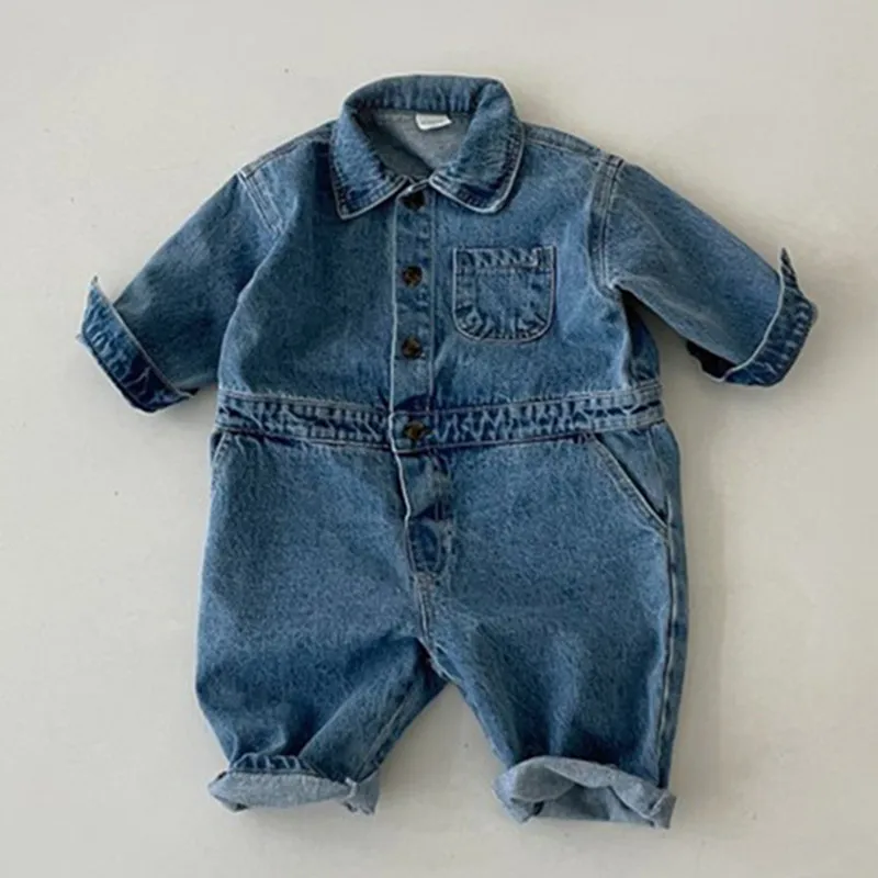 Spring Autumn Newborn Boys Girls Cowboy Broken Hole Jumpsuits Clothes Baby Long Sleeve Rompers Children Rompers