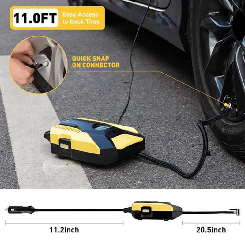 

Digital Tire Inflator Electric Air Pump DC 12V 150PSI Auto Shut Off With Emergency LED Flasher For Car Bicycle