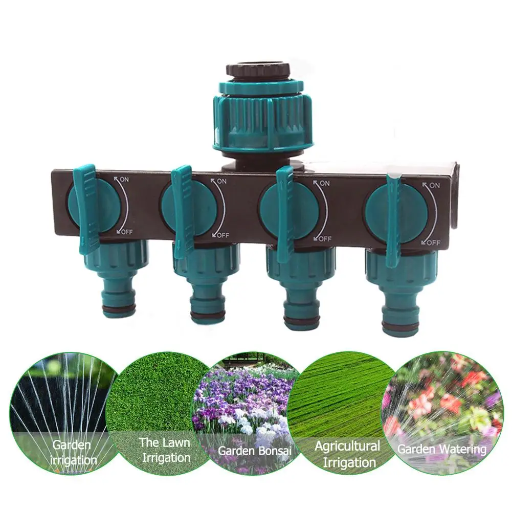 1pcs 1/2" 3/4" 1" 4 Way Garden Host Splitter Faucet Irrigation Adapter Water Tap Connector European Female Thread Tap Adapter