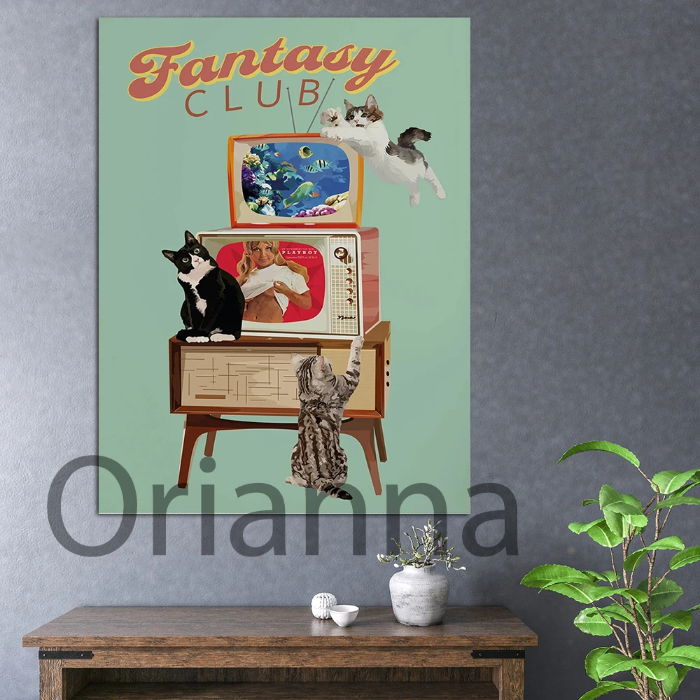 Playboy Cats Illustration Tv 1969 Magazine Model Cat Modular Hd Print Canvas Painting Home Decor Retor Poster Modern Wall Art
