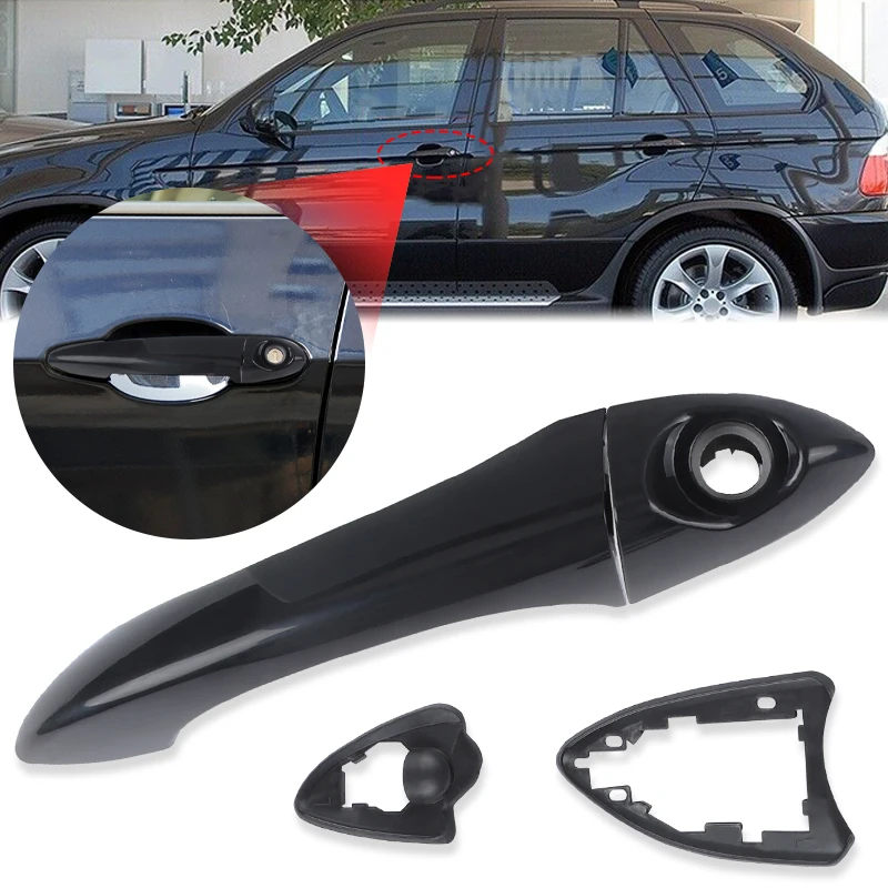 AM Autoparts Front Exterior Door Handle Set (Left & Right) For 2000-2006 BMW X5 - Black, Paint-to-Match