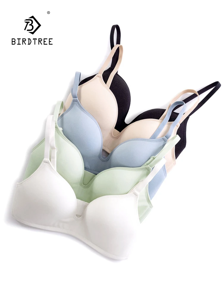 

BirdTree, Lining 100%Real Silk Sexy Bra, Women Wire Free Deep V, Breathable French Smooth Underwear, 2024 Spring Summer P43058QC