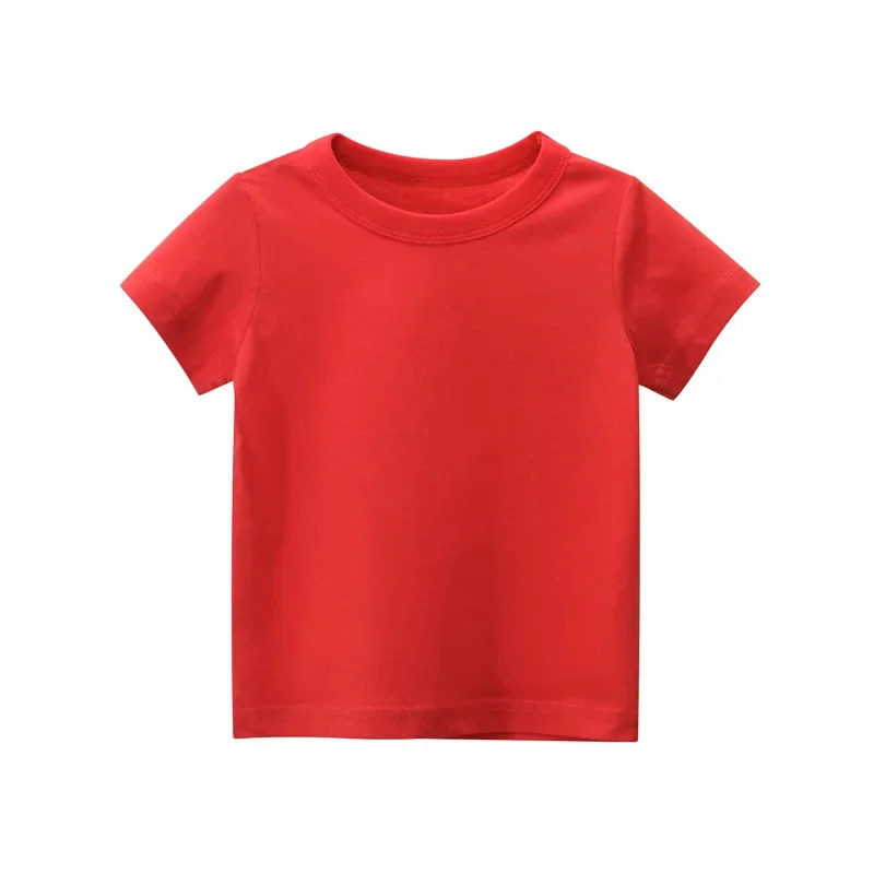 2025 Summer Solid Color Children Cotton T-shirt for Boys Girls White Tops Tees Kids Clothes 2-10Y 2