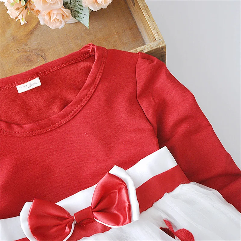 Spring Autumn Baby Girl Dress Lovely Kid Flower Bow Children Clothing Princess Evening dresses Toddler Clothes 0-4 Y Long Sleeve
