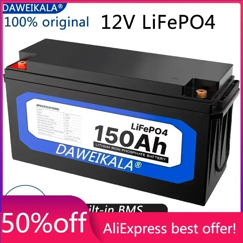 

12V 150Ah LiFePO4 Battery Lithium Iron Phosphate Battery Built-in BMS for Solar Power System RV House Trolling Motor Tax Free