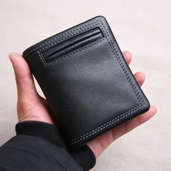Portafoglio in vera pelle da uomo a sezione corta marea personalità gioventù morbida primo strato in pelle bovina nera porta carte di credito Id