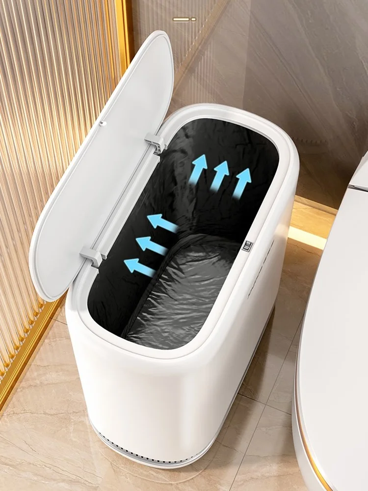 Joybos Bathroom Trash Can Press Lid to Open Automatic Adsorption Garbage Bag Narrow Trash Bin For Home Office Use 12.5L