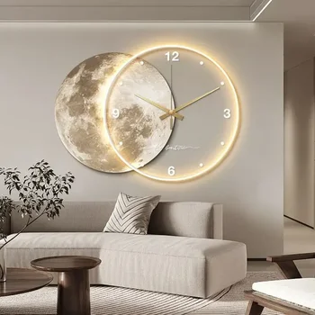 Large Moon Wall Clock Luxury LED Light