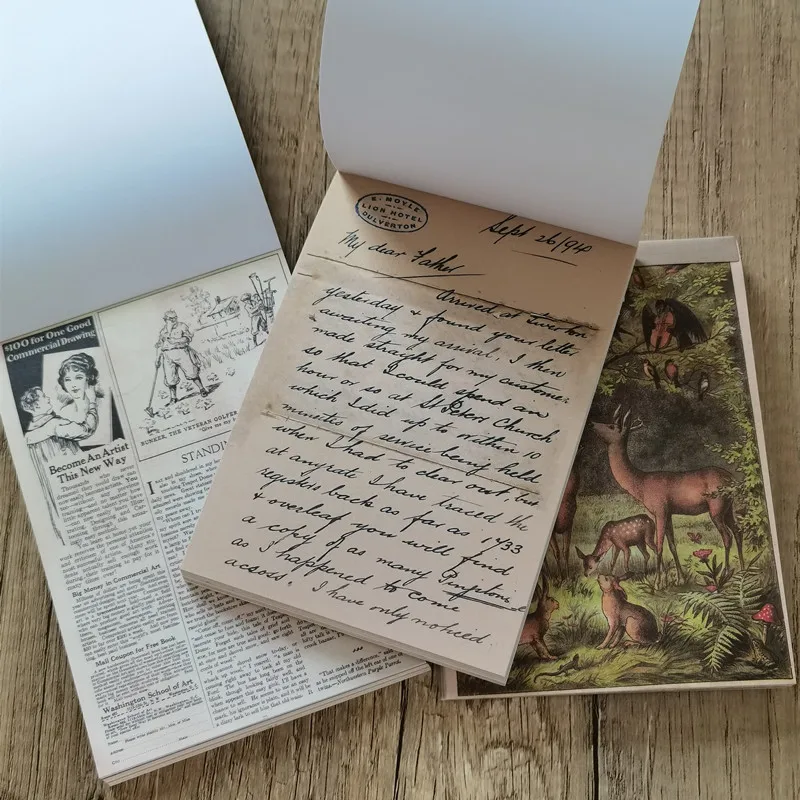 

60pcs Vintage Memo Pads Material Paper Letters Scrapbooking Paper Junk Journal Scrapbooking Retro Background Decoration Paper