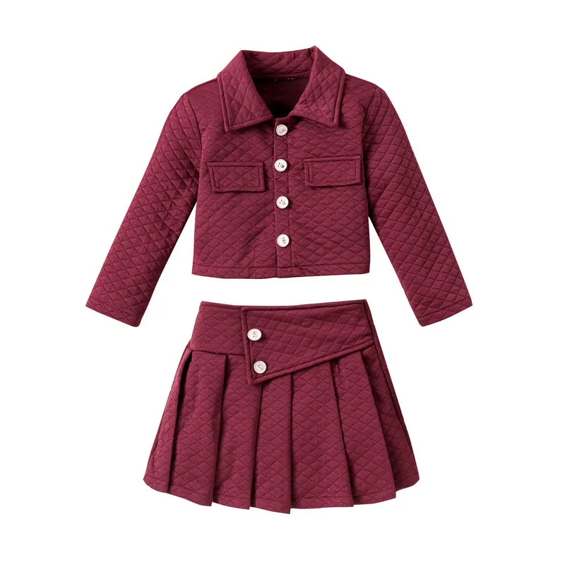 

Toddler Girl Skirt Sets Spring Autumn Clothes 2 Piece Outfit Quilted Long Sleeve Button Jacket and Pleated Skirt Sets Clothing