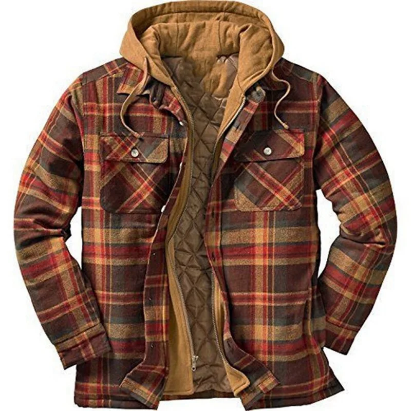 Men's long-sleeved hooded shirt 2023 Autumn and winter new thick warm Europe and the United States casual loose plus size shirt