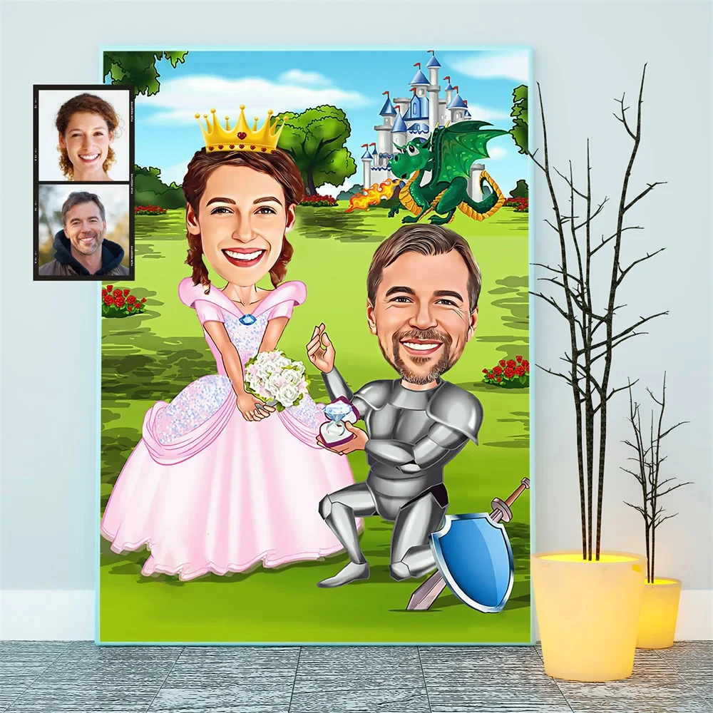 

Modern Cartoon Fun Wedding Poster Personality Bride Groom Portrait Couple Custom Print Birthday Gift Family Bedroom Decoration