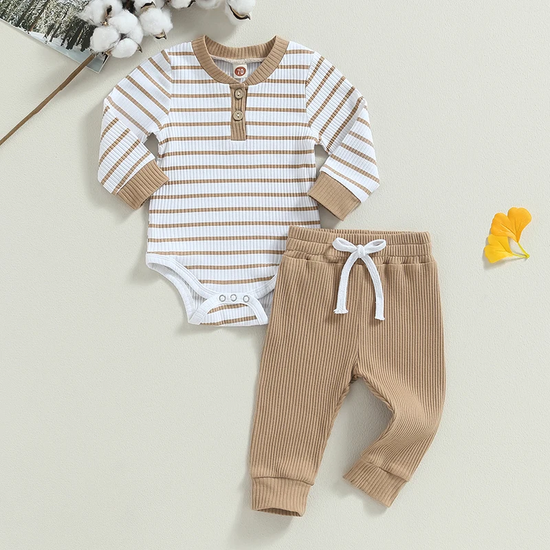 Autumn Infant Baby Boy Striped Romper and Pants Set