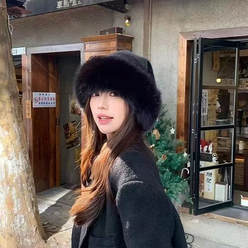 Women bucket hat Fluffy faux fur bucket hat for women warm winter hat