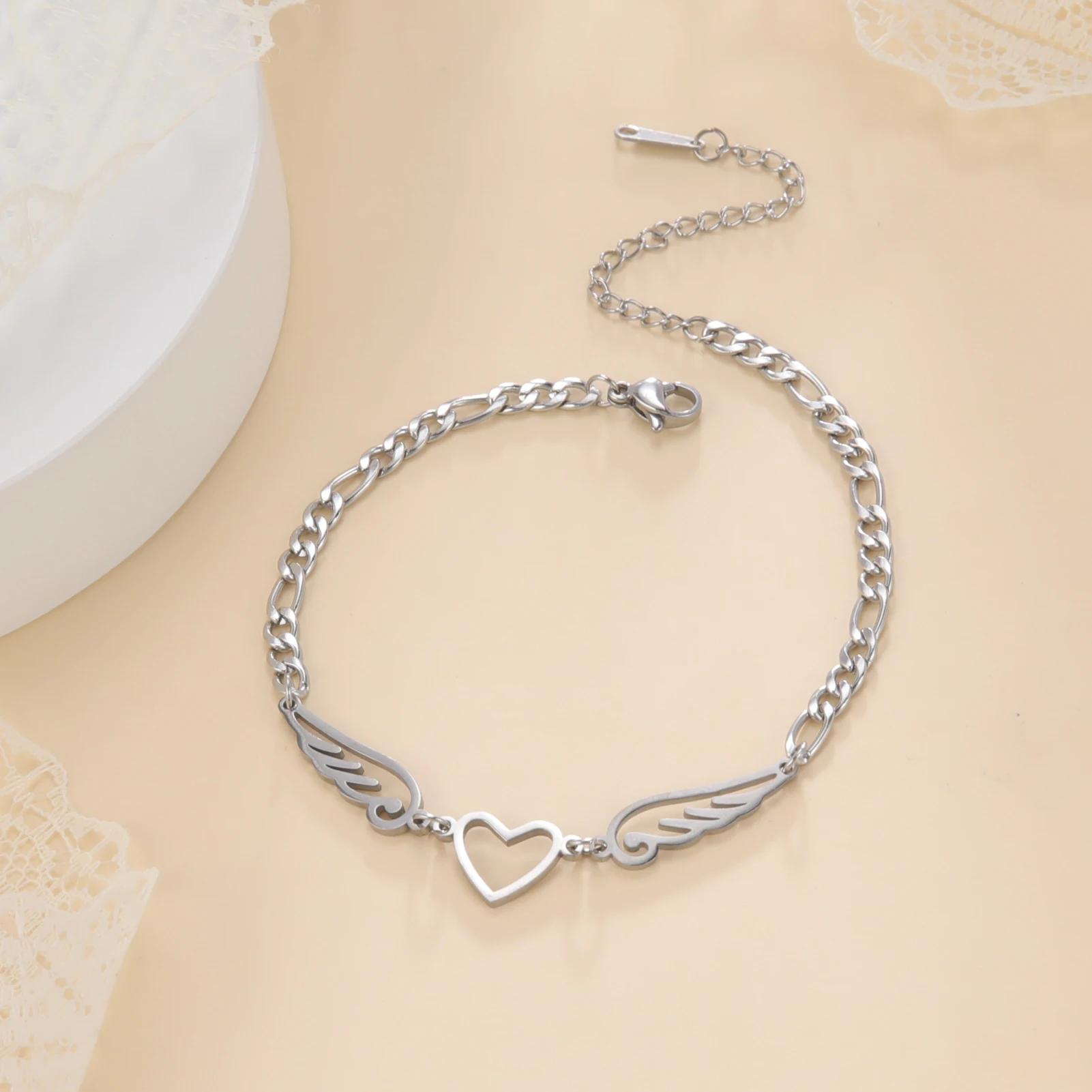 Allergie frei Edelstahl Knöchel Armband für Frauen lieben Herz Flügel Charm Armband auf Bein Mädchen Fuß ketten Fußkettchen Schmuck – Detail 4