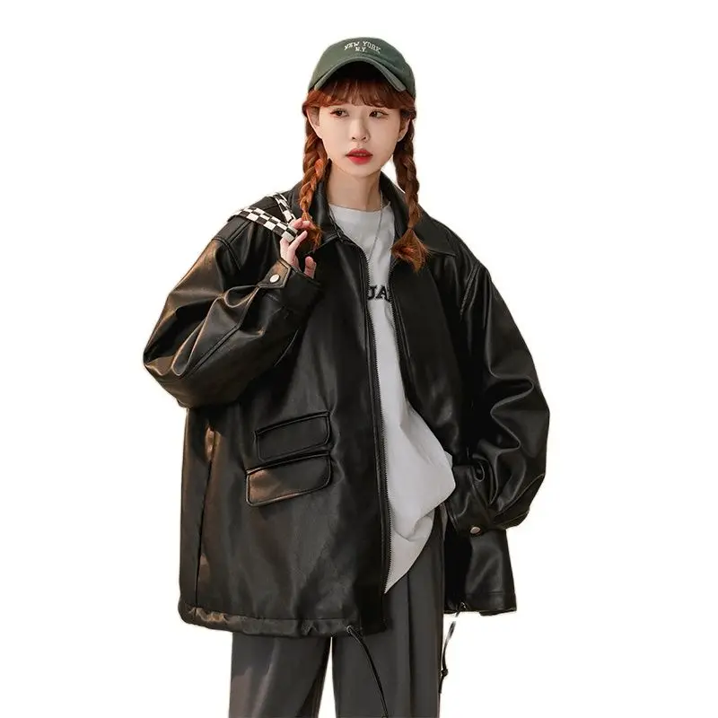 

Black Suit PU Leather Coat Design Sense Motorcycle 2023 New 90S Fashion Men's and Women's Popular Work Top