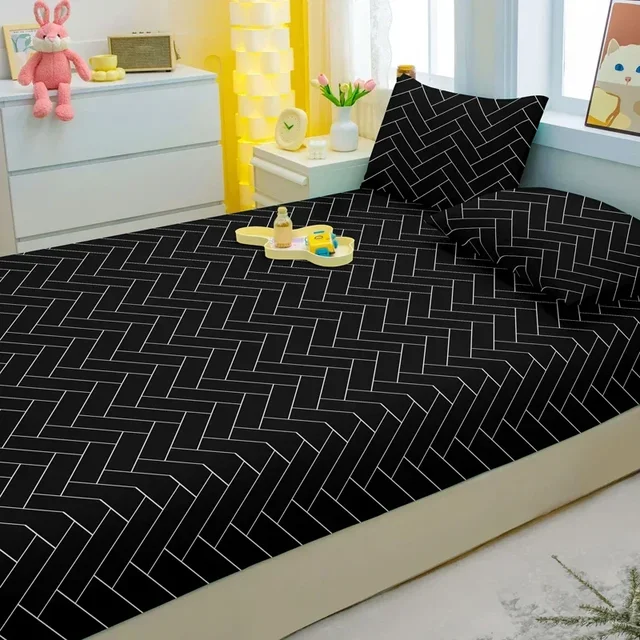 3-piece simple modern geometry pattern matte three piece fitted sheet set, bedroom printed bed cover set, bedding 5