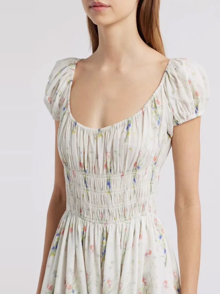 DOEN Retro Sle Large round Ne Slim Fit Flubble Sve Long Dr Spring Summer New Arrival French Sle U-Ne Dr