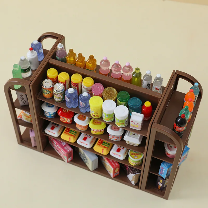 80PCS Mini Simulated Supermarket with Four-sided Shelves Children's Play House Doll House Decorations Snacks Beverages Toy Model 2