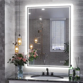 Specchio da bagno a LED Specchio da parete dimmerabile di 3 dimensioni Specchio per trucco rettangolare Demist, retroilluminato verticale/orizontale, nominale IP65 1