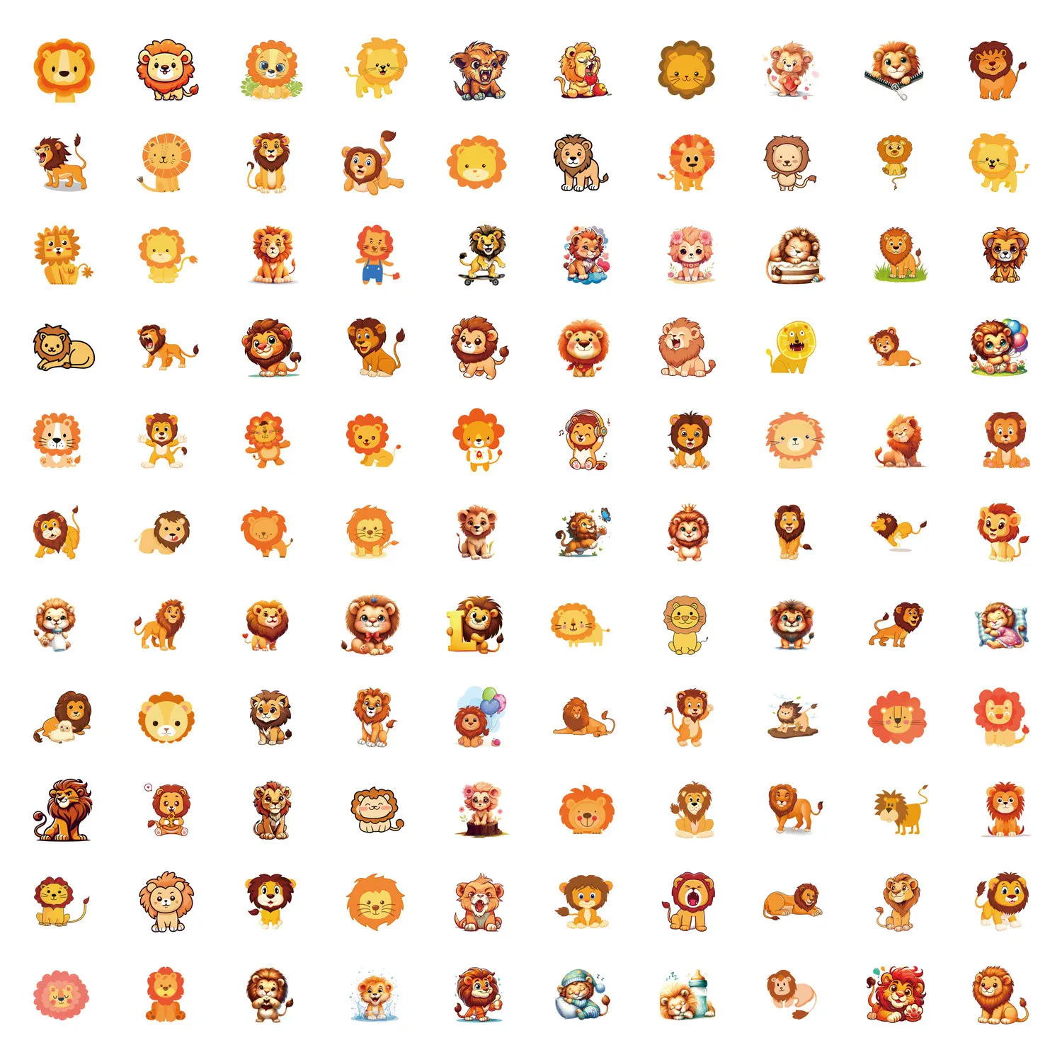 110PCS 사자 스티커 낙서 스티커 DIY 일기 전화 케이스 수제 스크랩북 미적 스티커