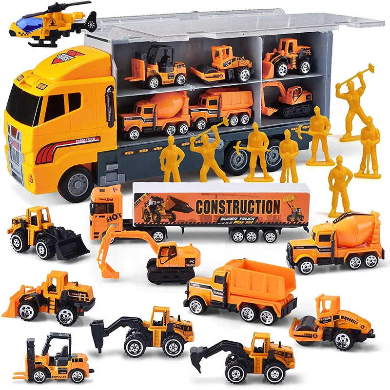 

11 In 1 Construction Toys Truck Die-cast Vehicle Transporter Car Set Excavator Dump Truck Digger Backhoe for Boys Kids Gift