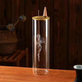 2 in 1 Glass Incense Holder Backflow Incense Burner for Incense Cone Ash-Proof Incense Sticks Holder for Meditation Yoga Spa
