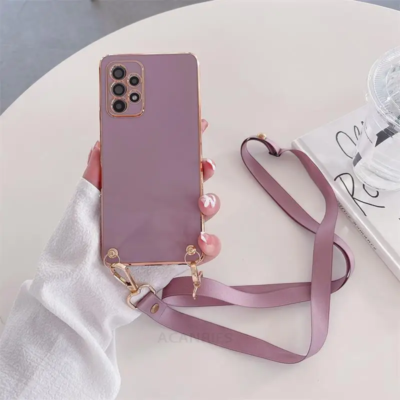 Crossbody Lanyard Plating Silicone Case with Cord Strap
