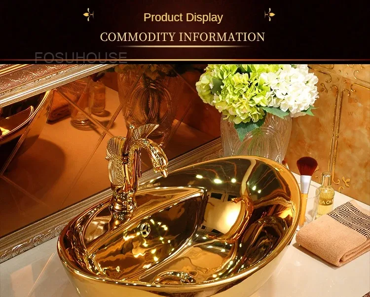 Gold Bathroom Sinks Ceramic Bathroom Sinks Art European Toilet Basin Wash Basin Modern Washing Hand Basin