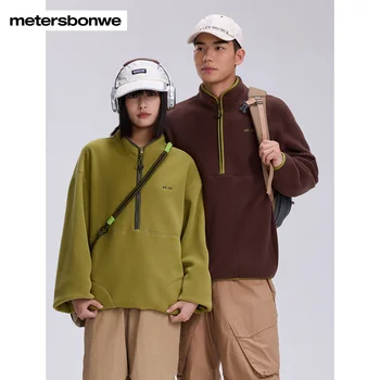 Metersbonwe Donna Colletto alla coreana Pullover in pile Cappotto da uomo Giacca Clash di colore Morbido e confortevole Capispalla Felpa in pile Autunno 1