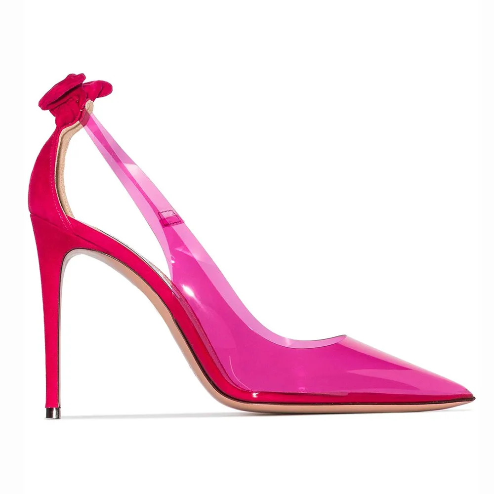 

Pointed Toe High Heels Pumps for Women 2023 Transparent PVC Slingbacks Party Thin Heels Bow Shoes Ladies Clear Pumps Plus Size