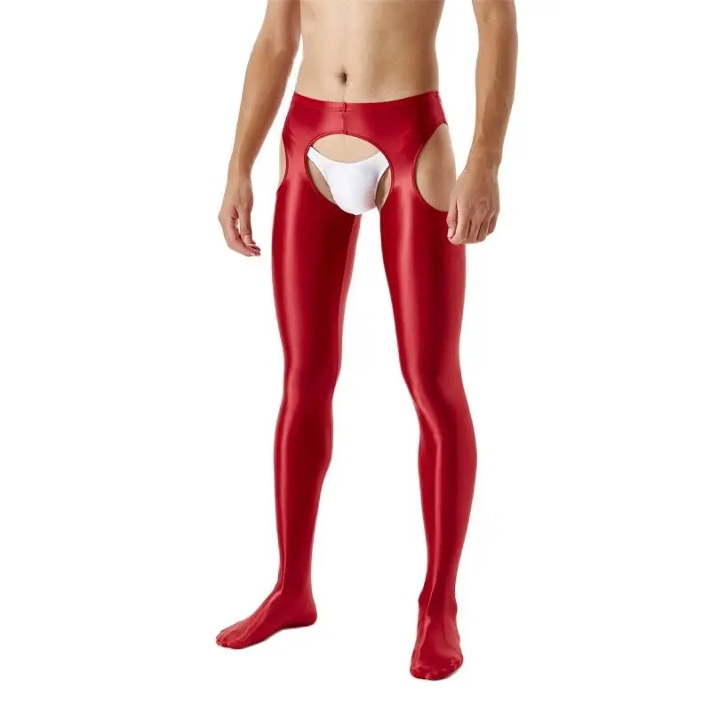 

New men Japanese Satin Glossy Seamless Leggings Sexy Tight Glitter Silk Soomth Open Crotch Sports Fitness Yoga Pants Plus Size