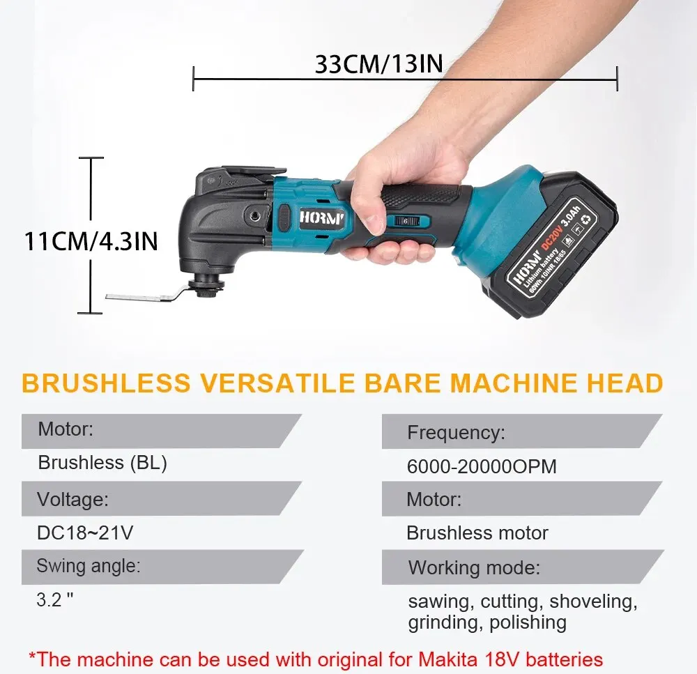 Hormy Oscillating Multifunction Tools Variable Speed Renovator Cutting Trimmer Woodworking Electric Saw For Makita 18V Battery 4