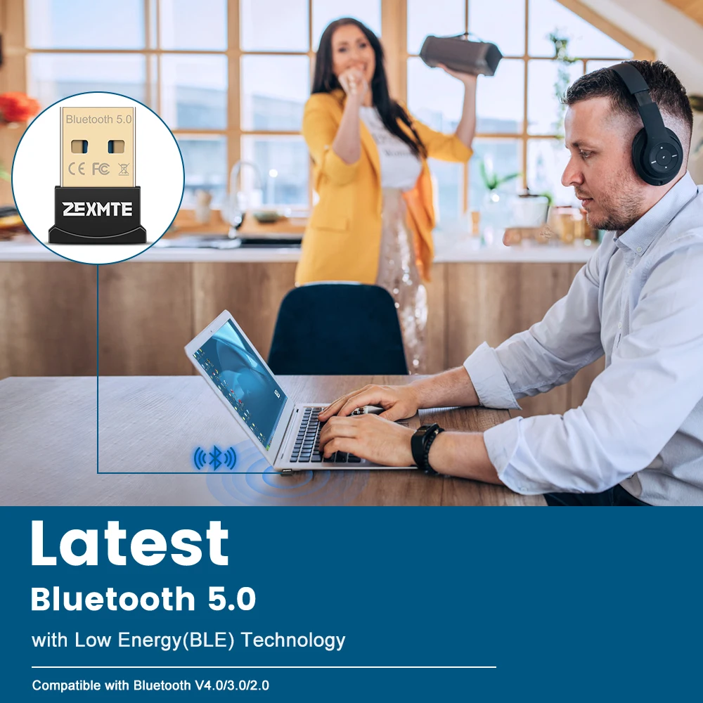 Bluetooth Adapter Zexmte USB Bluetooth Adapter for PC Windows 11/10/8/7 Wireless adaptador Bluetooth 5.1 Audio Receiver for Headsets Speaker Mouse