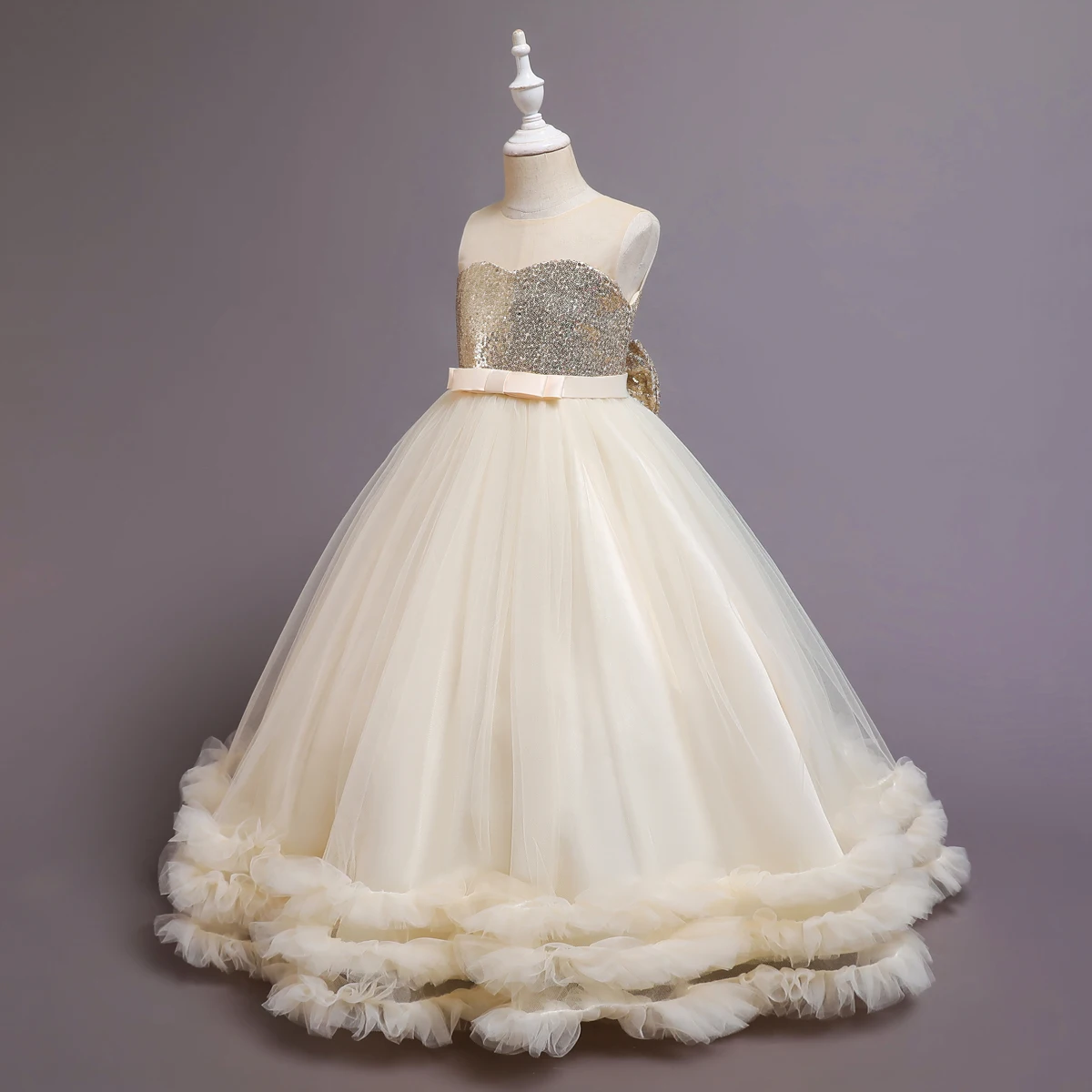 Elegant Pink Lace Mesh Flower Girl Dress - Princess Style Party & Wedding Attire