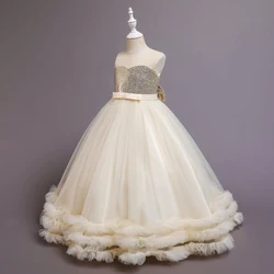 Elegant Pink Lace Mesh Flower Girl Dress - Princess Style Party & Wedding Attire - 150 9 - 10T (Beige)