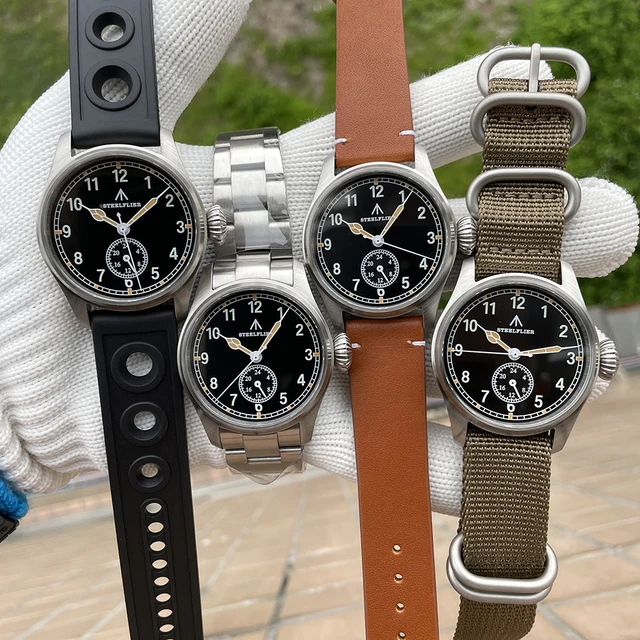 STEELFLIER 43mmパイロットミリタリー 腕時計200m防水