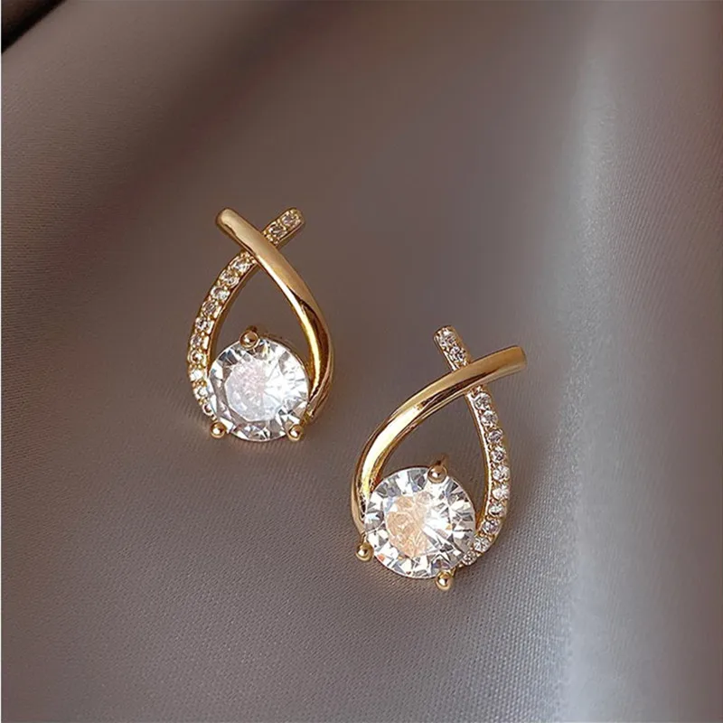 Rhinestone Earrings Ladies Geometric Cross Stud