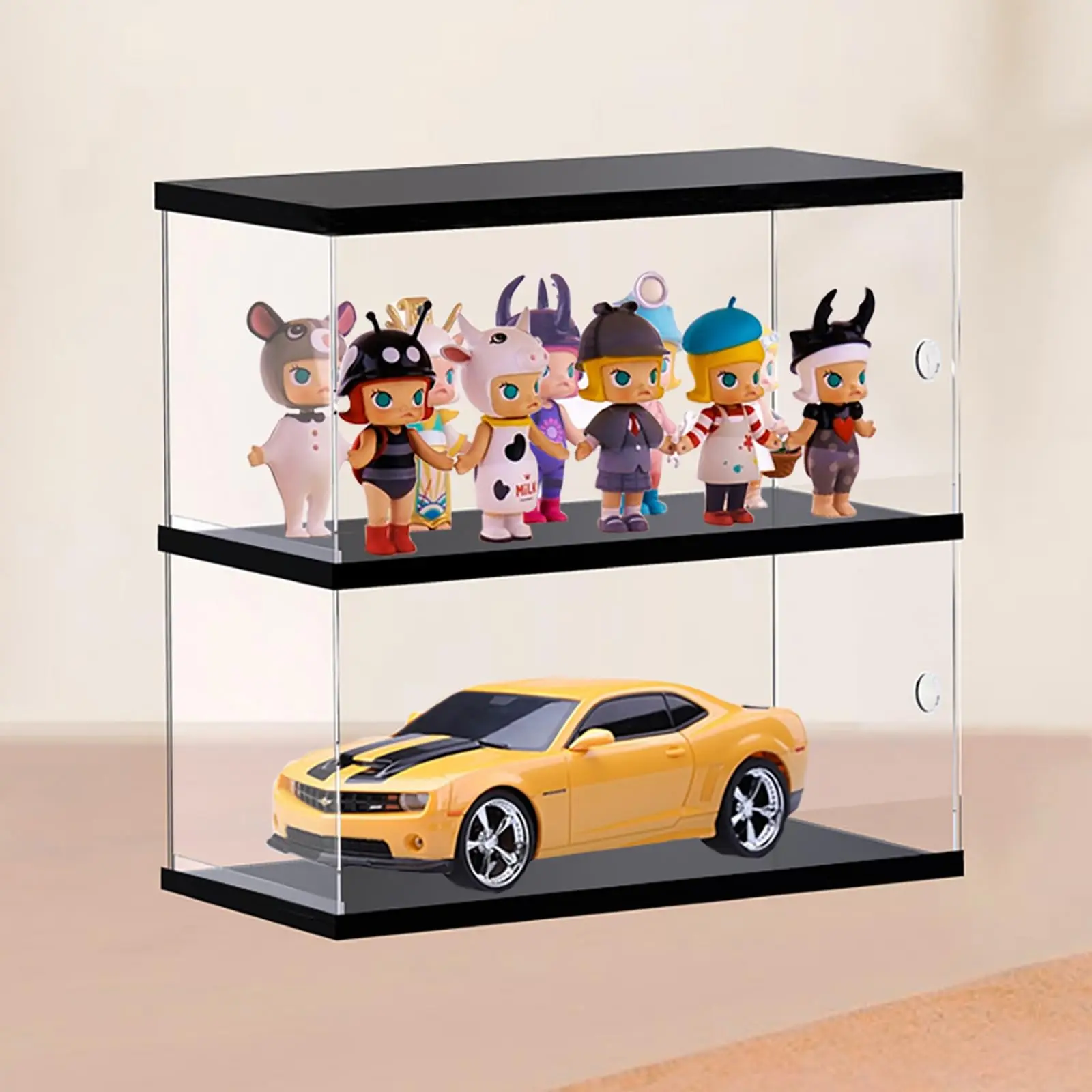 

Transparent box with door black three-layer acrylic storage box display box figure dust cover toy display box can be stacked