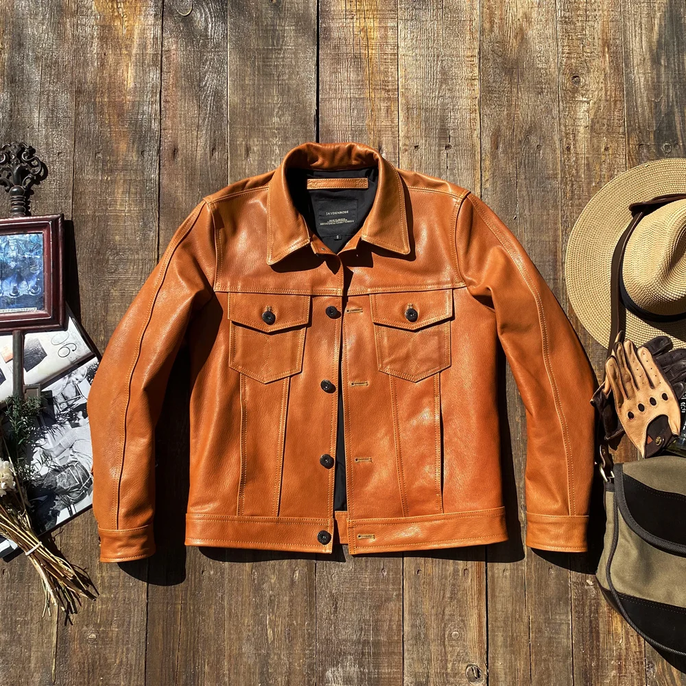 

Новинка, бесплатная доставка, распродажа, брендовая винтажная куртка из натуральной кожи, классическое повседневное приталенное Мужское пальто из 507 воловьей кожи, качественная модная кожа
