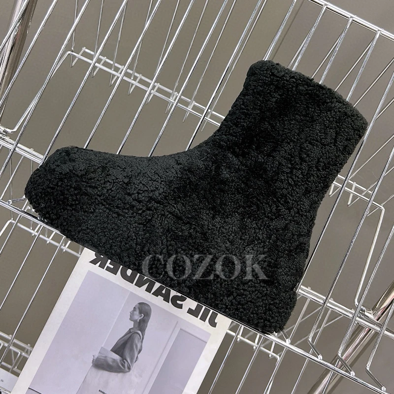 

2023 New Women Boots For Winter Concise Naikan Height Increasing Ankle Boots Wool Material Thick Bottom Warm Female Shoes