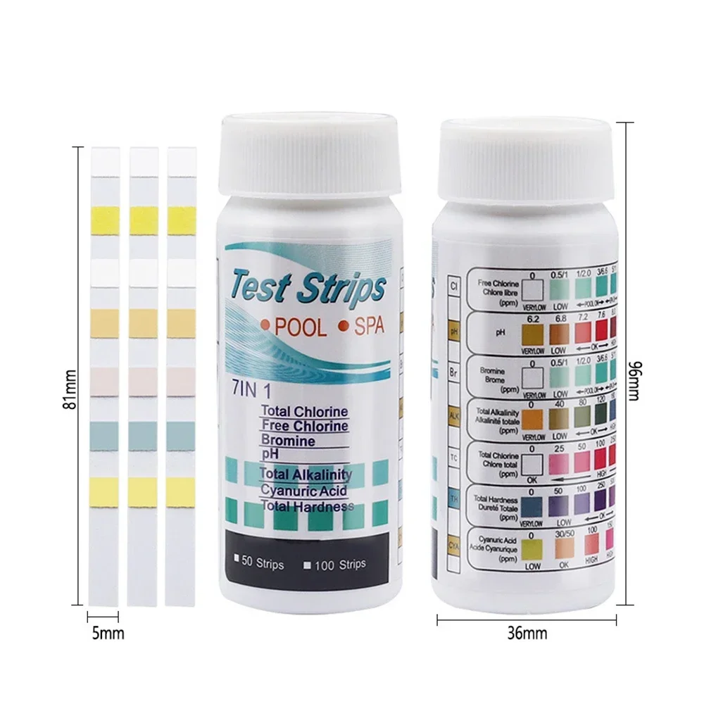 7 in 1 Test Strips For Aquarium/Fish Tank/Swimming Pool/Spa Water Quality 50 Pcs 100 Pcs Chlorine/PH/Bromine Measure Paper