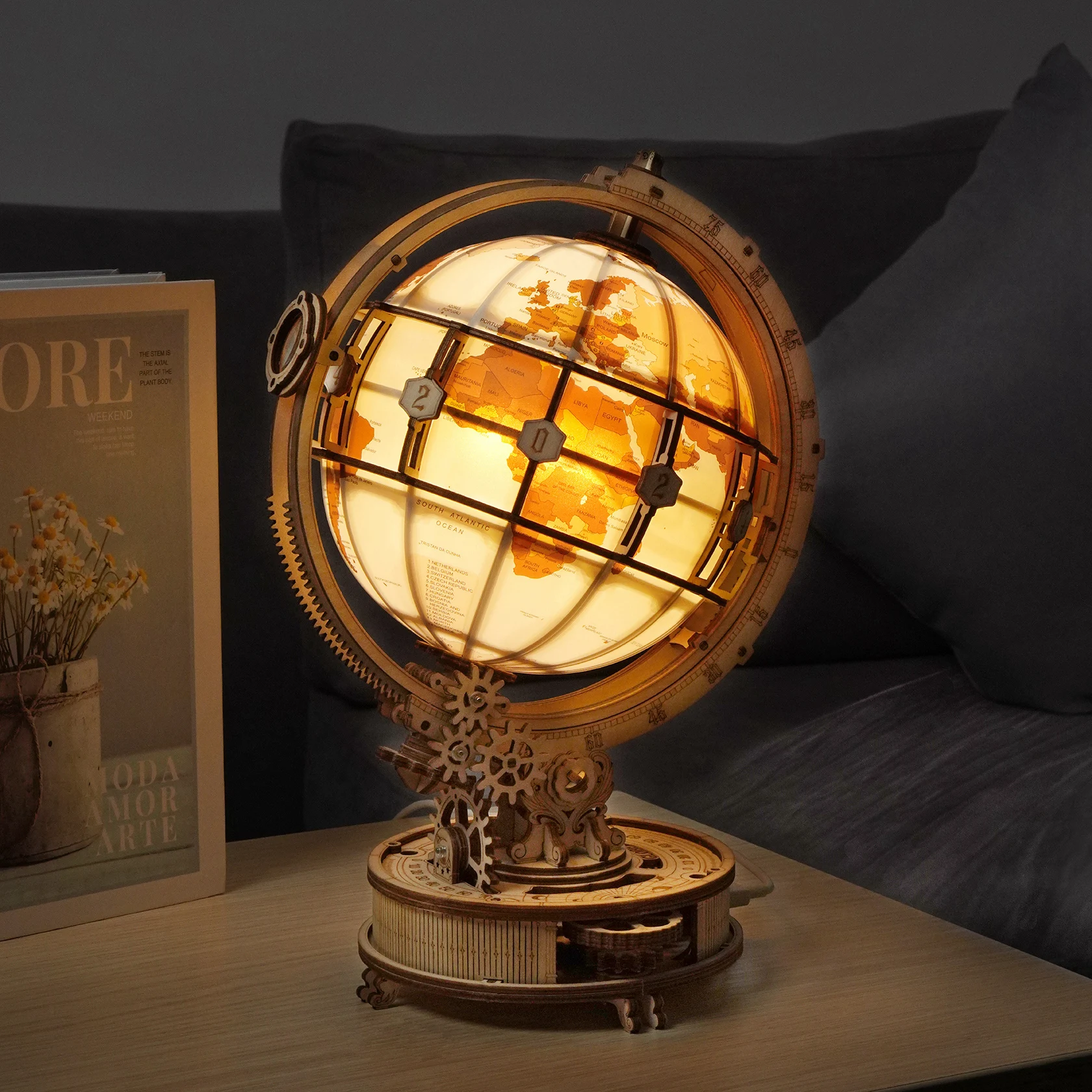 Wooden Globe Lamp 3D Puzzle Games for Birthday Gift for Kids Adults for Home Decor Building Blocks 3D 2