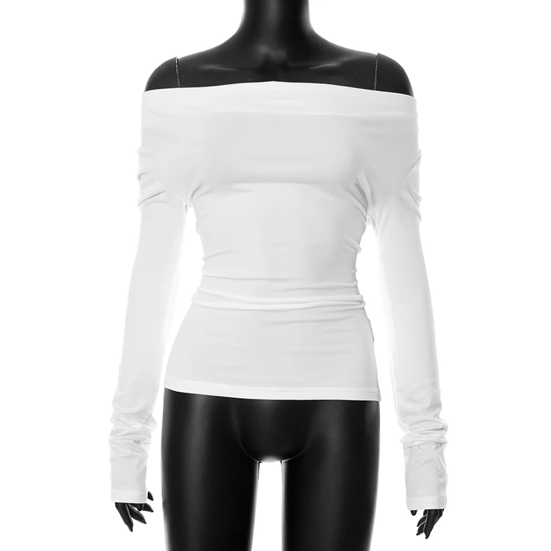 Irregular Swing Collar Ruched Off Shoulder Crop Vest Long Sleeve Backless Strappy Women Casual Tops Streetwear In Autum