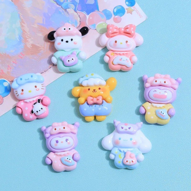 

5/10Pcs Lovely Sanrio DIY Accessory Cartoon Kuromi KT Cinnamoroll Pochacco Anime Mobile Case Hairpin Decoration Material Patch