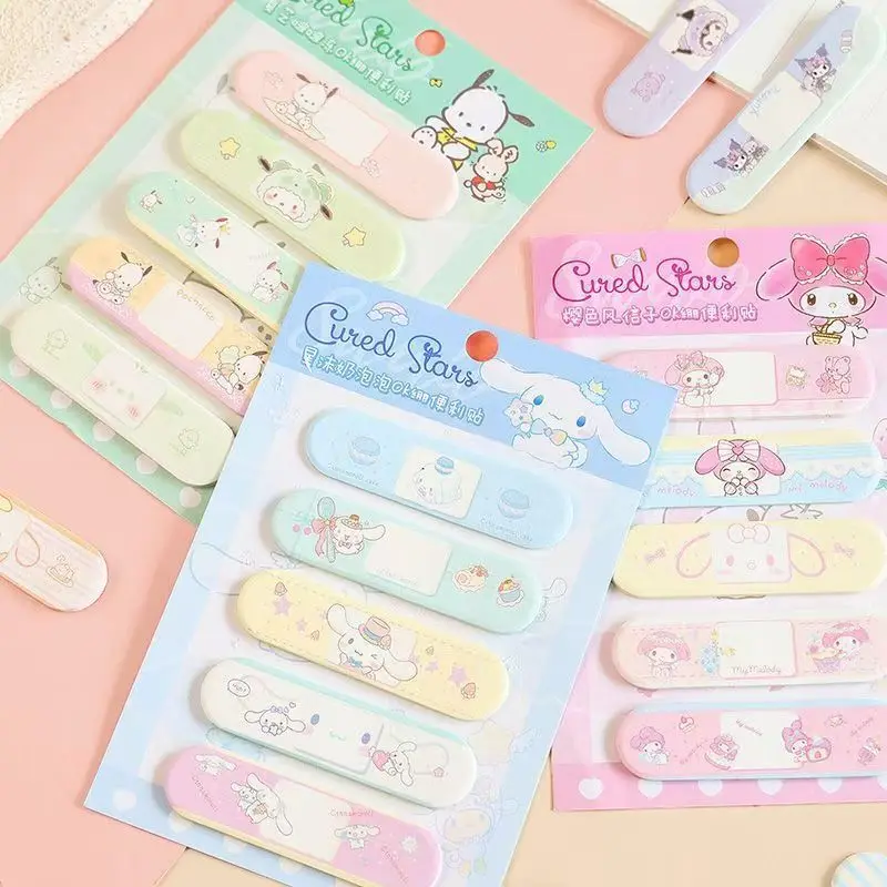 100PCS Sanrio 헬로 키티 Cinnamoroll MELODY 밴드 에이드 모양의 포스트잇 노트 키즈 소녀 DIY 핸드 계정 마커 문구 스티커