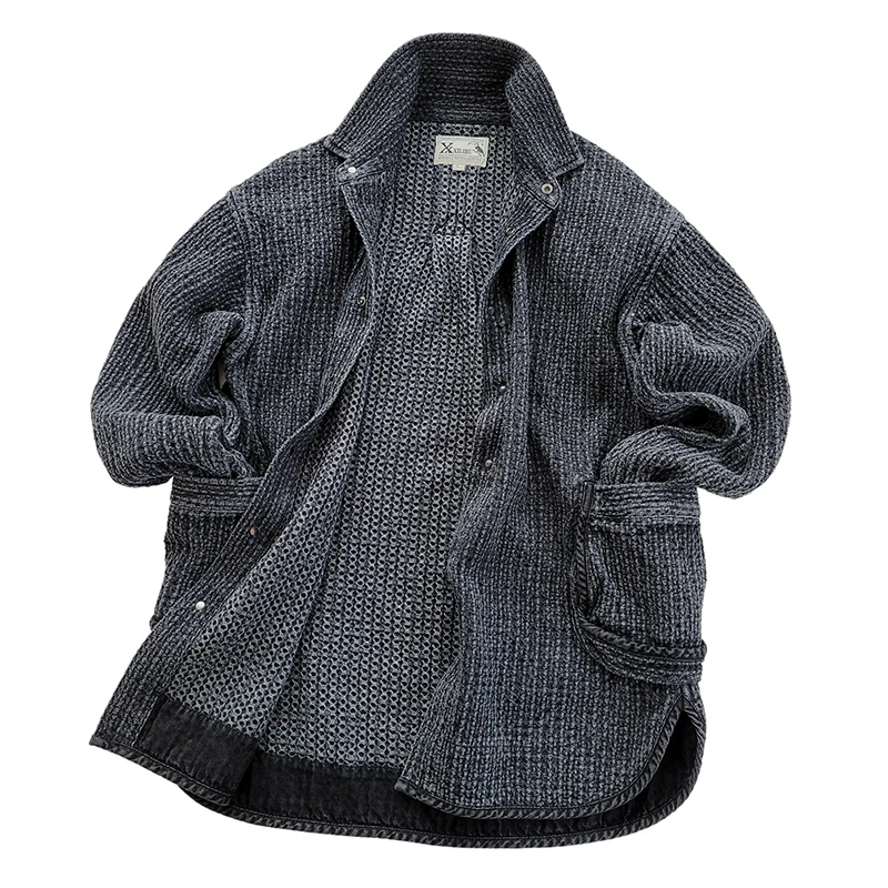 Men's Jacket Indigo Pockets Loose Fit Japanese Style Casual Vintage Clothes Spring Autumn 4