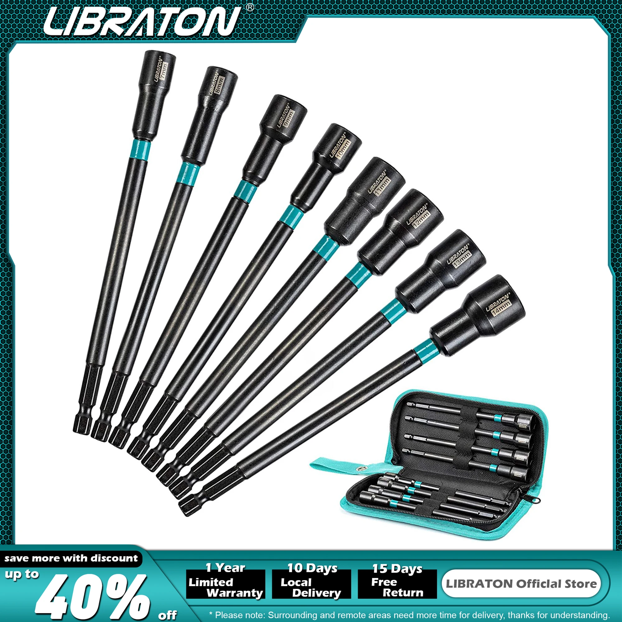 

Libraton 8PCS Magnetic Nut Driver Set, Nut Drivers 6", Metric & SAE Nut Drivers, Shank Nut Driver Bits, 1/4"Hex Shank, Long Bits